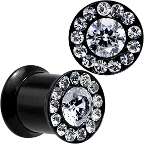 0 Gauge Clear CZ Gem Black PVD Goddess of Glam Screw Fit Plug Set