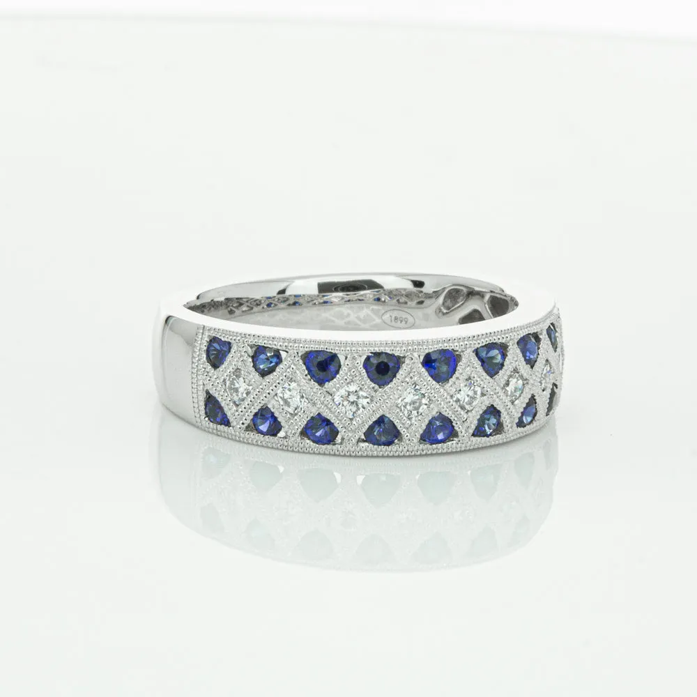 18ct White Gold .62ct Sapphire & Diamond Honour Band