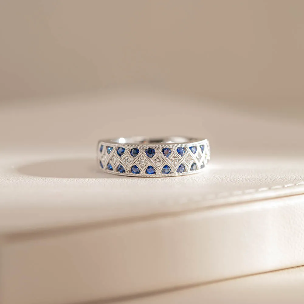 18ct White Gold .62ct Sapphire & Diamond Honour Band