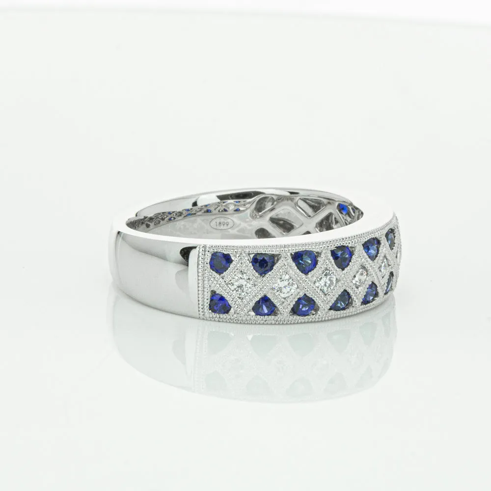 18ct White Gold .62ct Sapphire & Diamond Honour Band