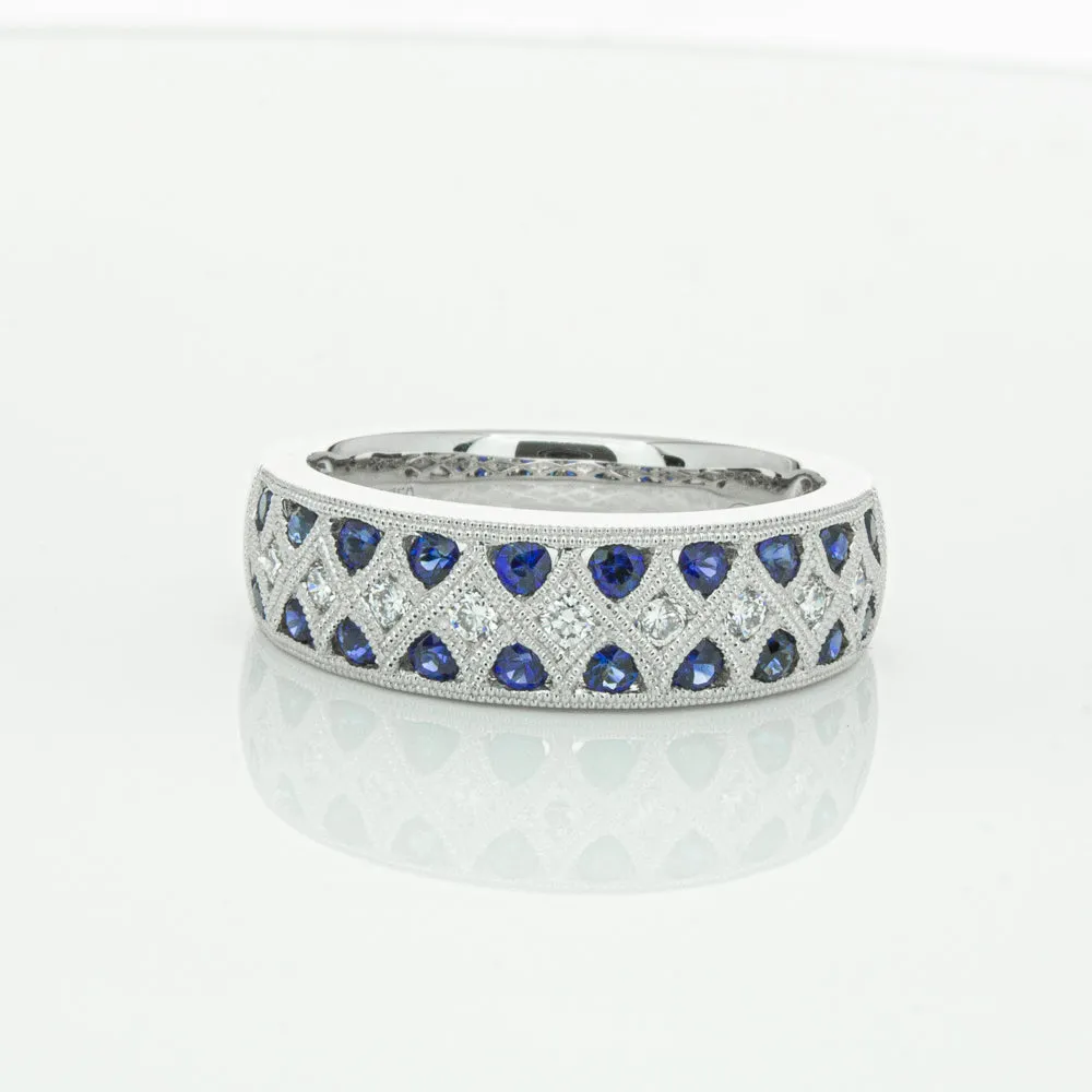 18ct White Gold .62ct Sapphire & Diamond Honour Band