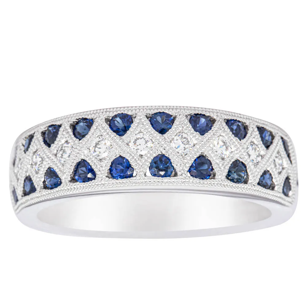 18ct White Gold .62ct Sapphire & Diamond Honour Band