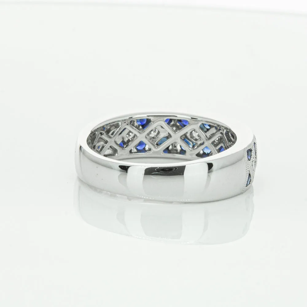 18ct White Gold .62ct Sapphire & Diamond Honour Band