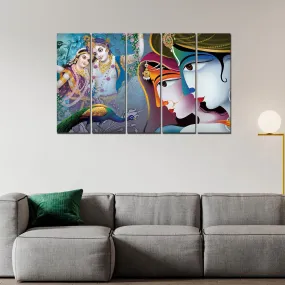 5 Pieces Canvas Lord Radha Krishna Wall Painting