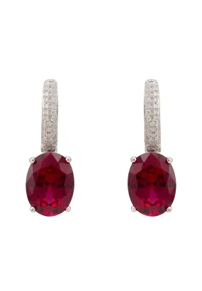 Alexandra Oval Drop Earrings Silver Ruby