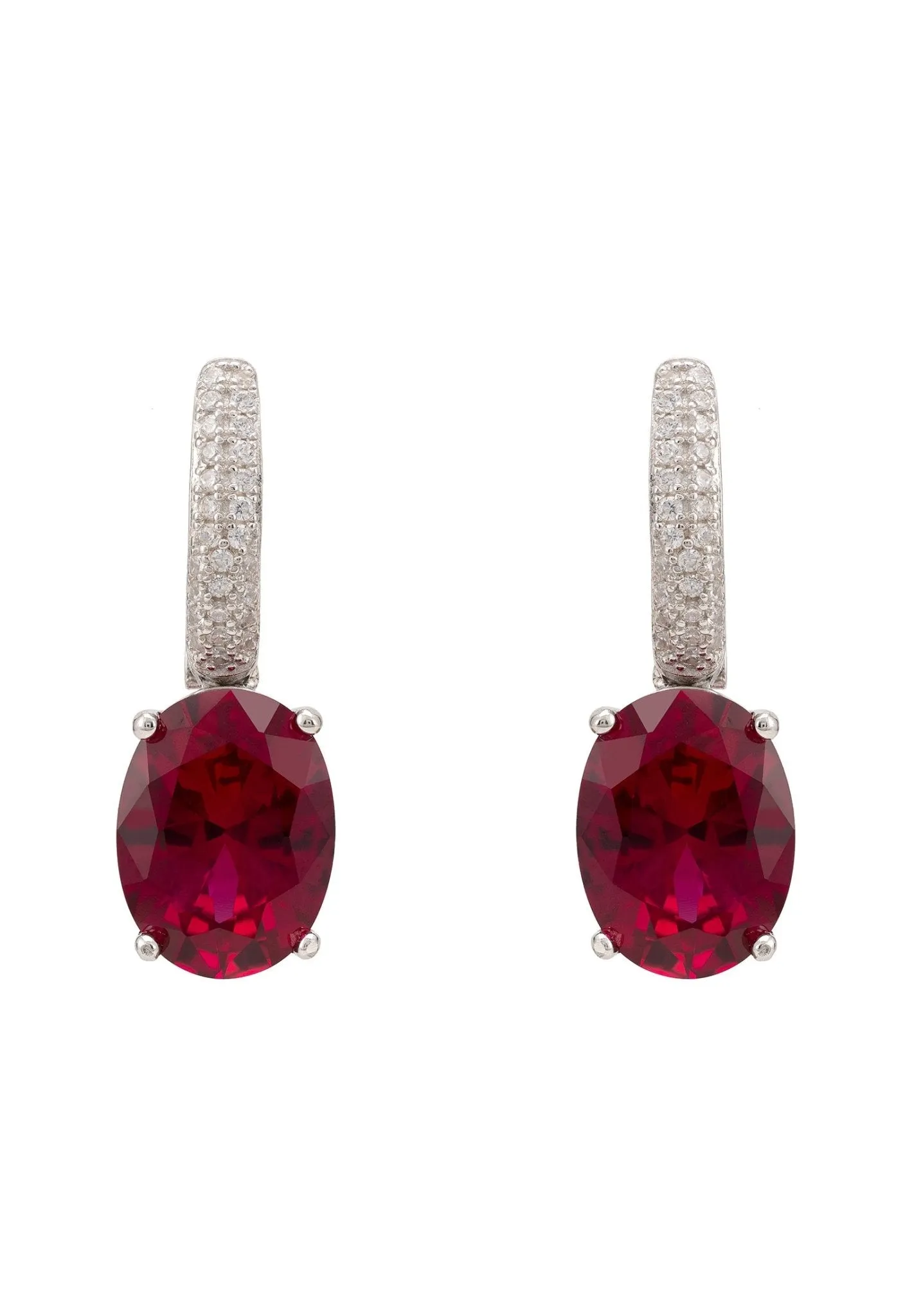 Alexandra Oval Drop Earrings Silver Ruby