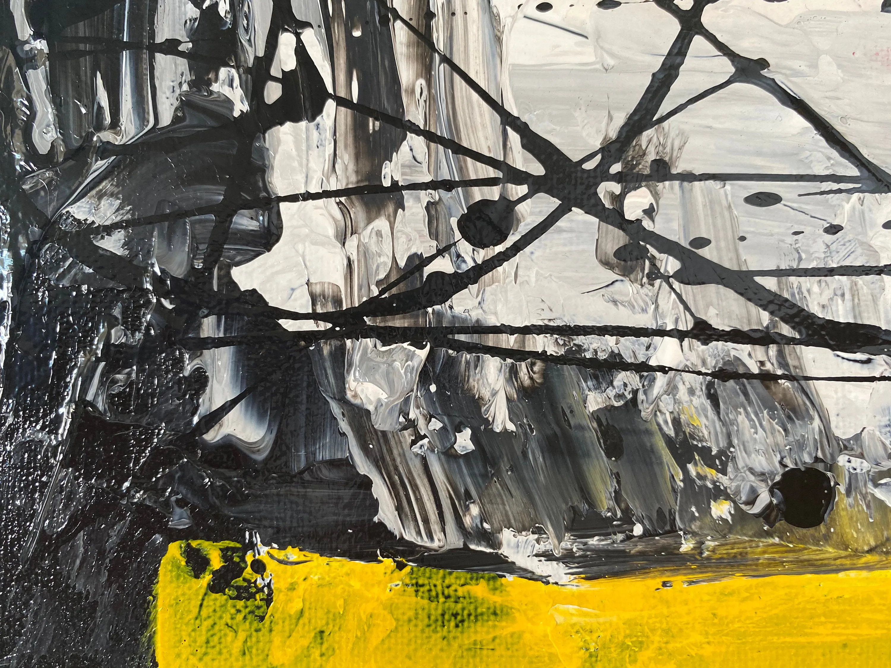 Black Grey Painting Yellow Painting Minimalist Abstract Oil Painting Qp087