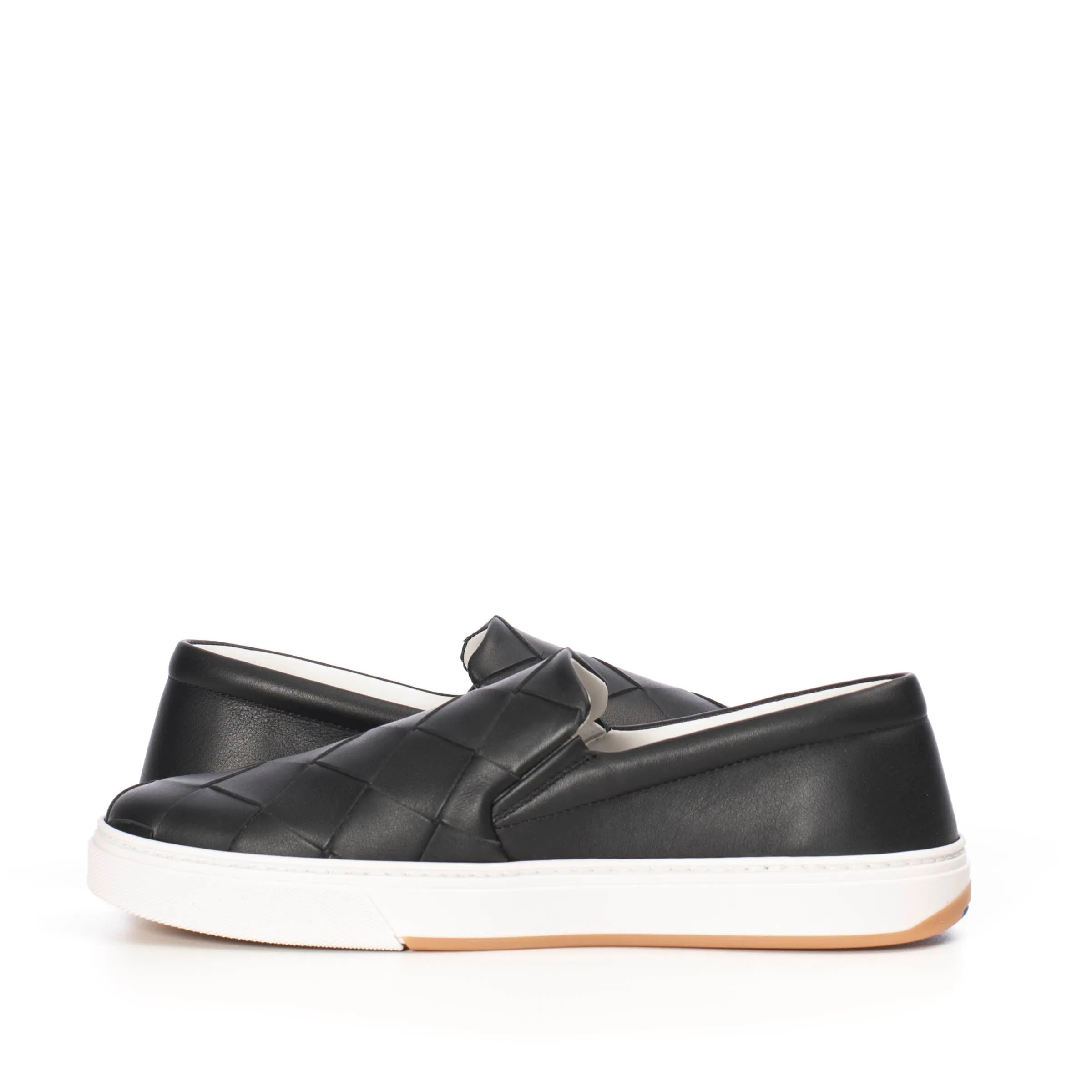 Black Leather Slip-on Sneakers With A Maxi Woven Upper