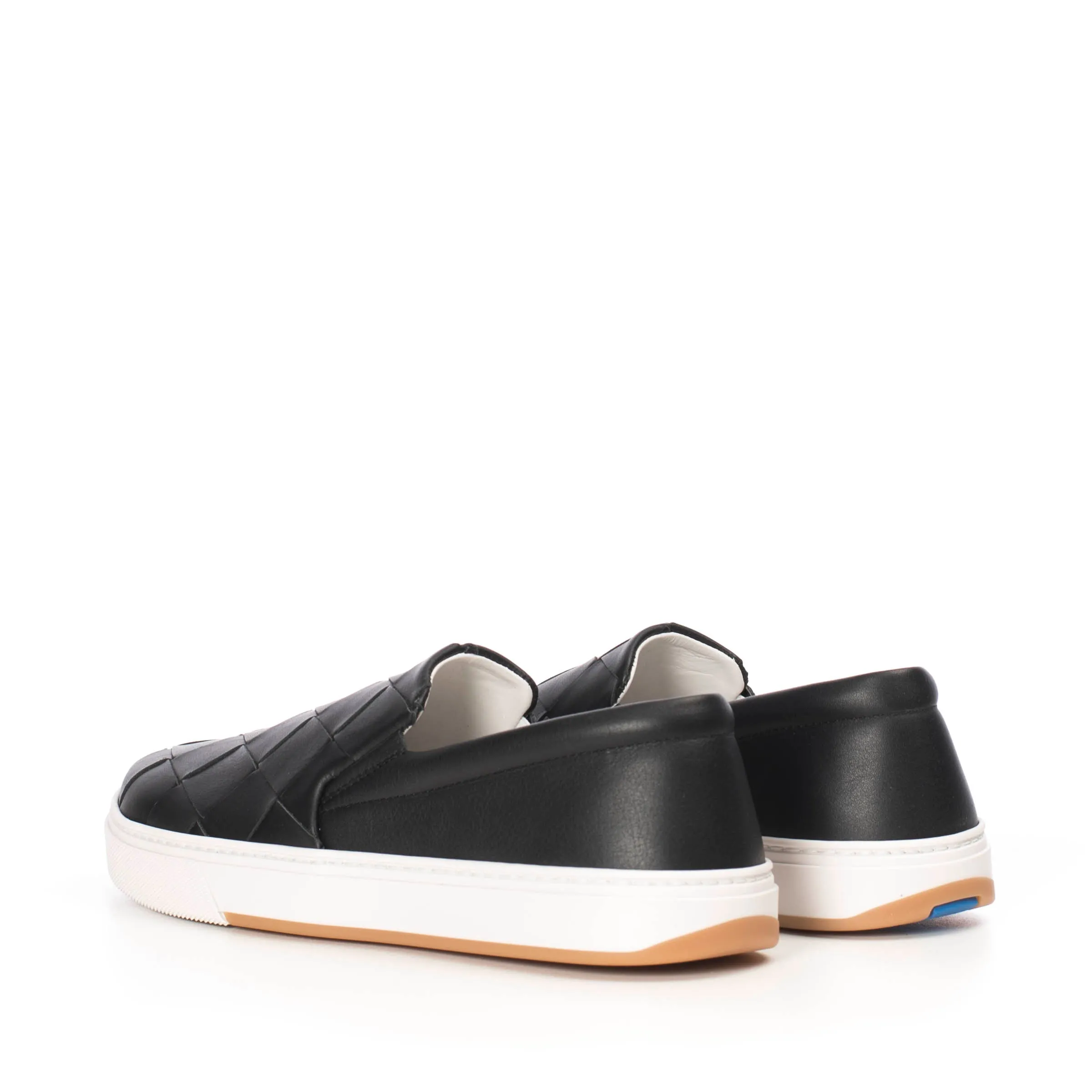 Black Leather Slip-on Sneakers With A Maxi Woven Upper