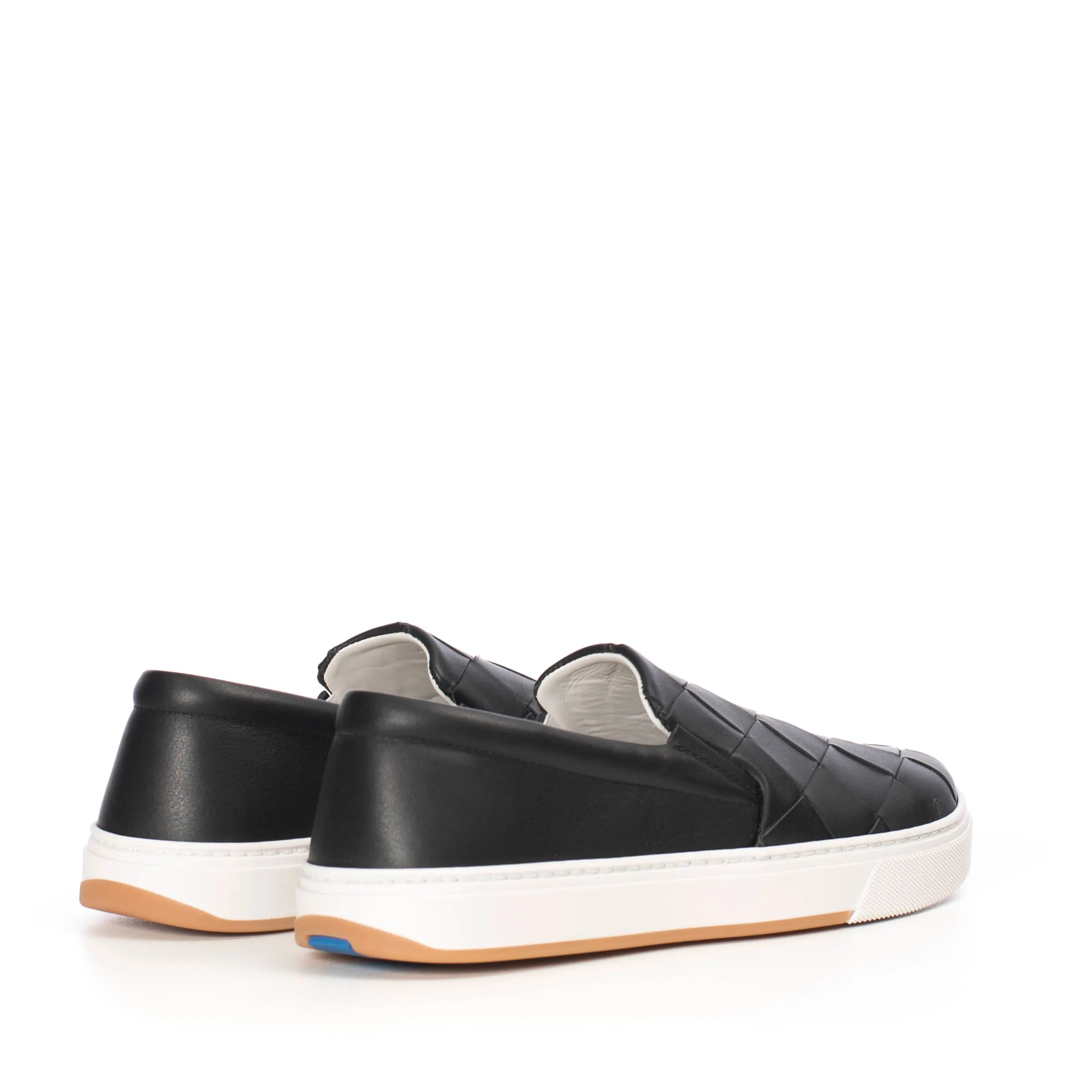 Black Leather Slip-on Sneakers With A Maxi Woven Upper