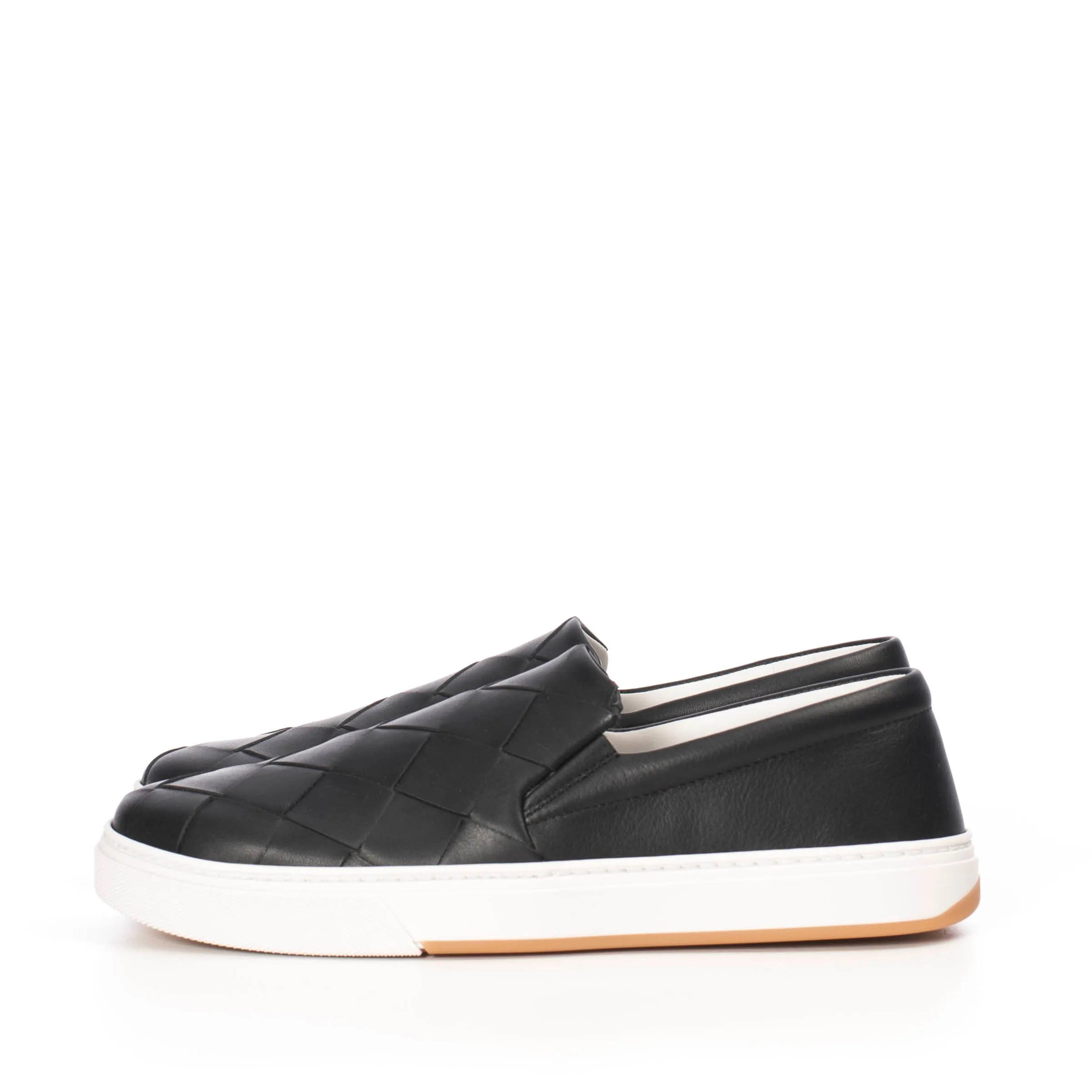 Black Leather Slip-on Sneakers With A Maxi Woven Upper