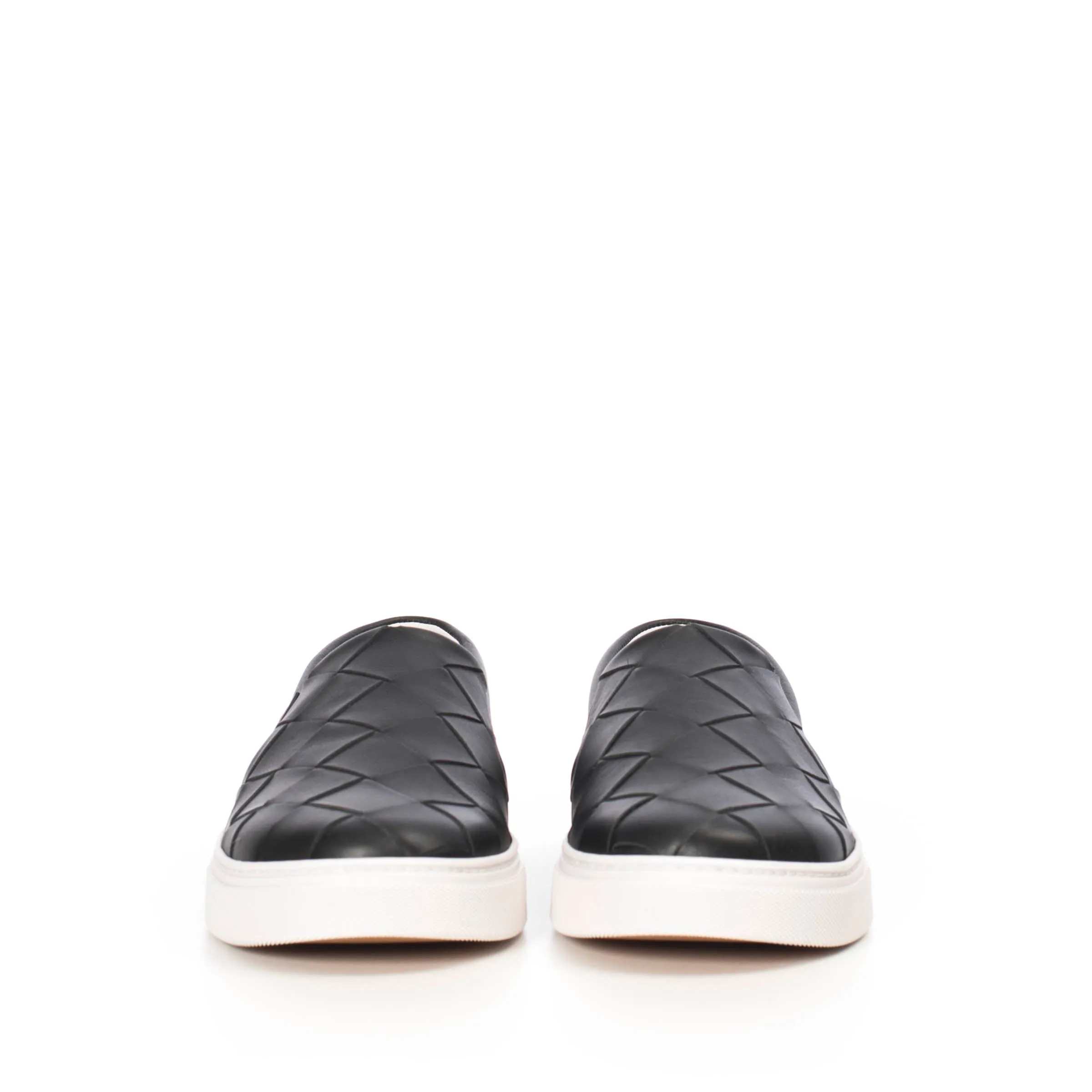 Black Leather Slip-on Sneakers With A Maxi Woven Upper