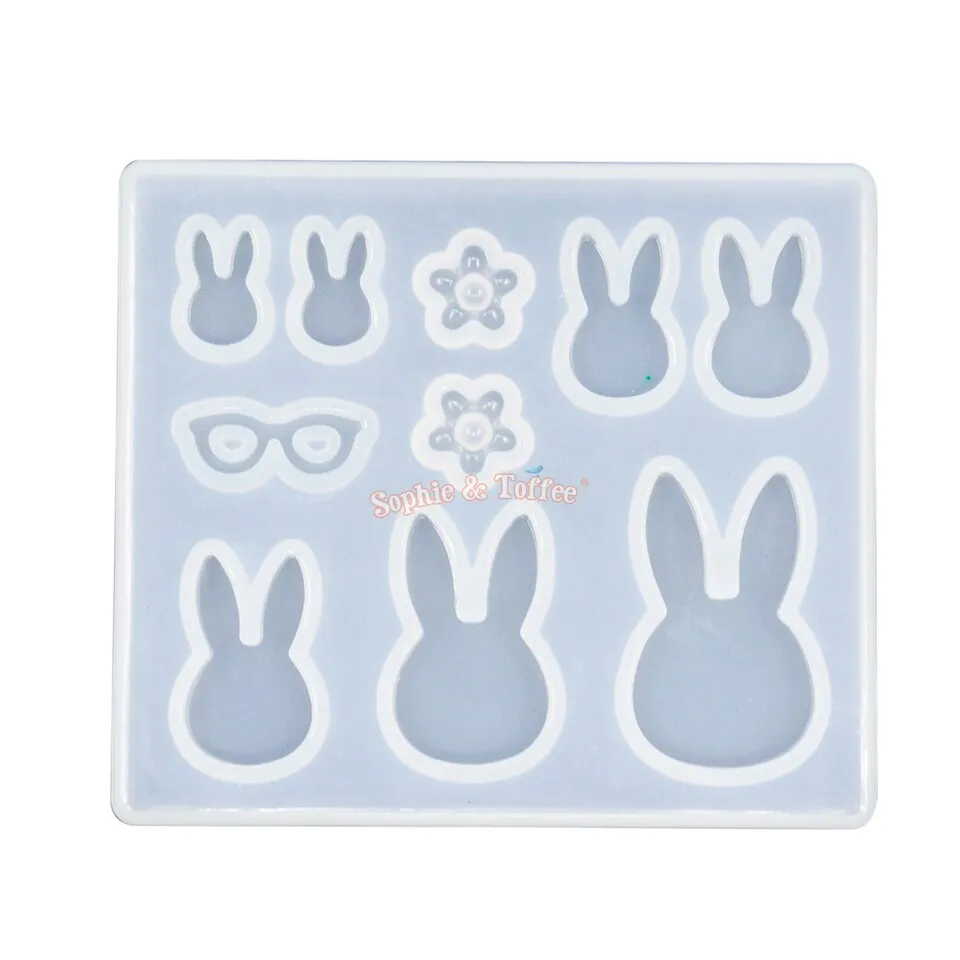 Bunny with Sunglass Flower Silicone Mold