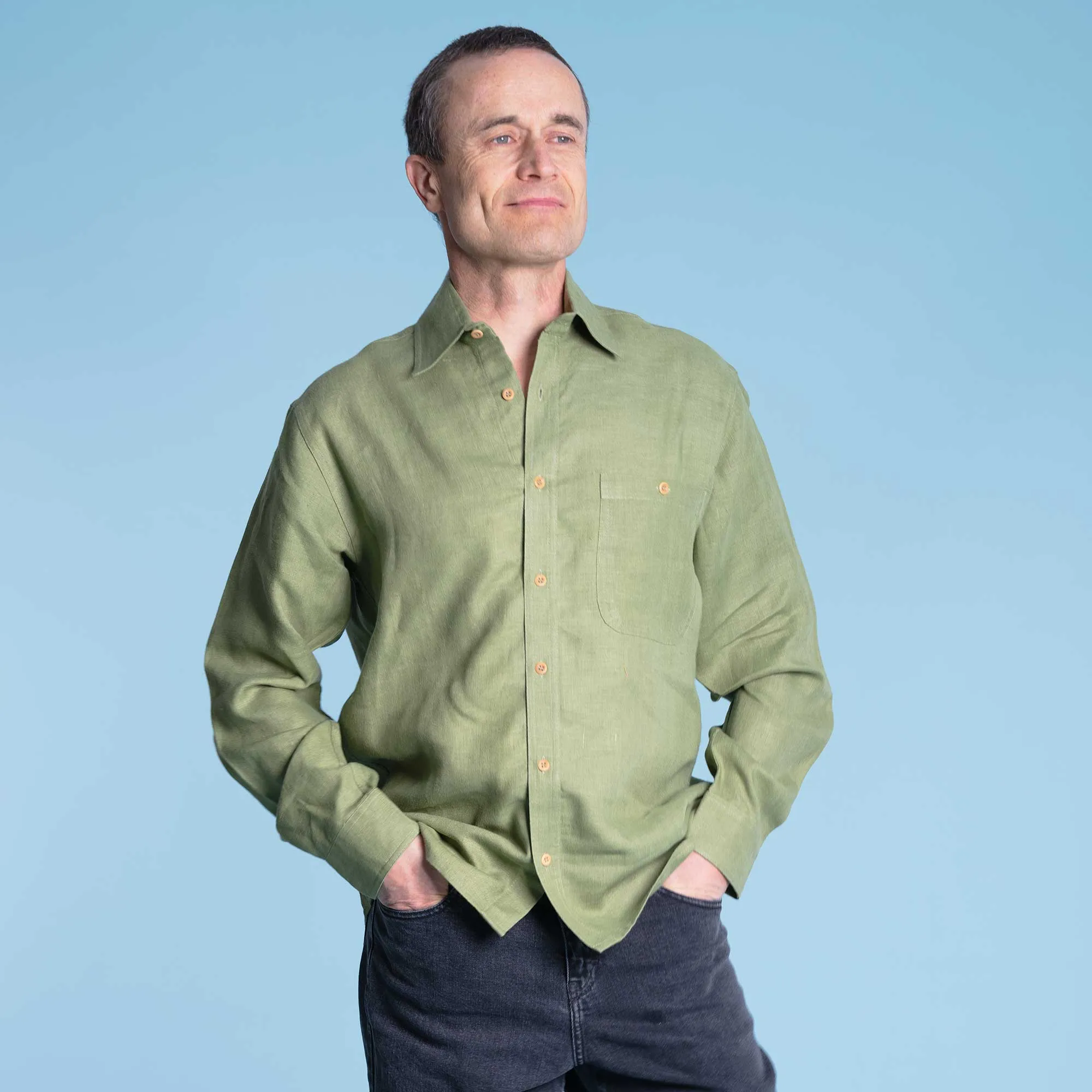 CHANCE 100% Organic Hemp Long-Sleeve Oxford Shirt (No pocket; Plastic-Free Nut Buttons) (Closeout - Final Sale)