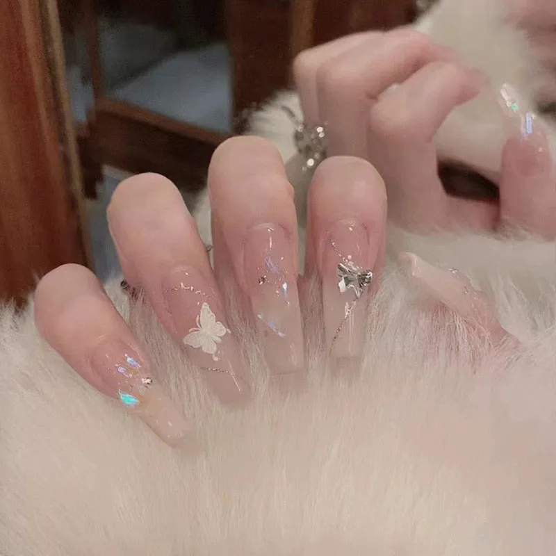 Clear Glittery Press On Nails