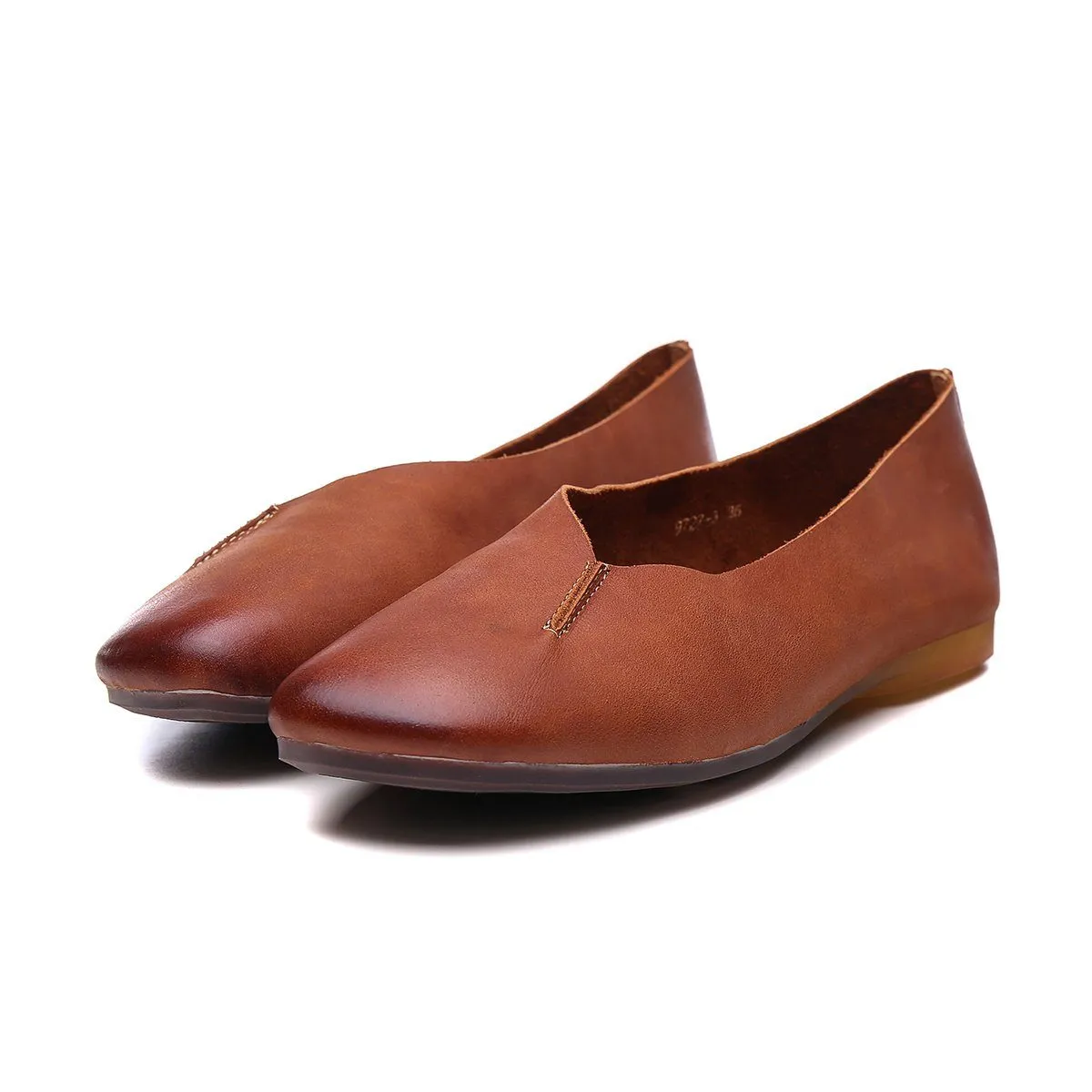 Designer Shoes Genuine Leather Slip-on For Women Handmade Flats Brown/White