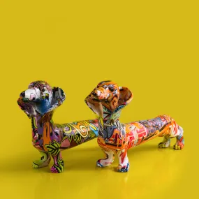 Elegant Graffiti Dachshund Sculpture Figurine Art