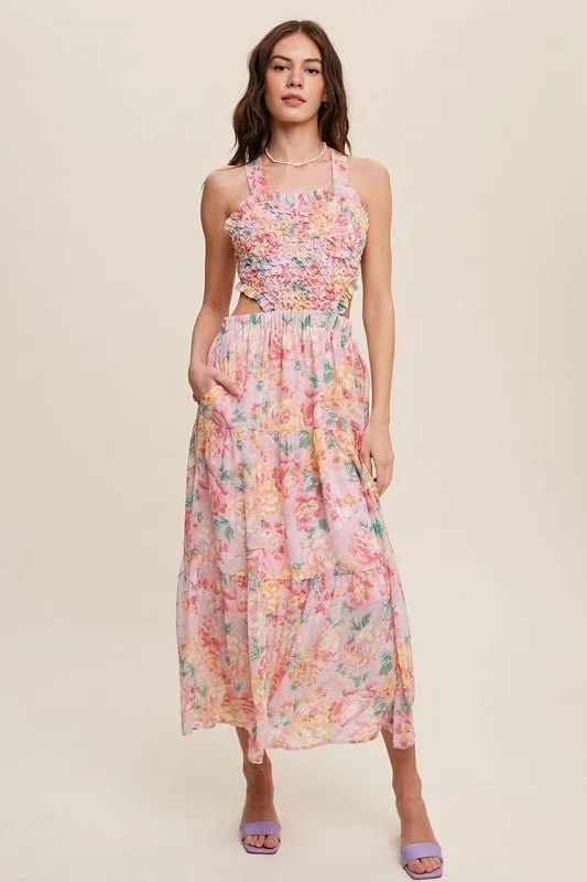 Floral Bubble Textured Maxi Dress