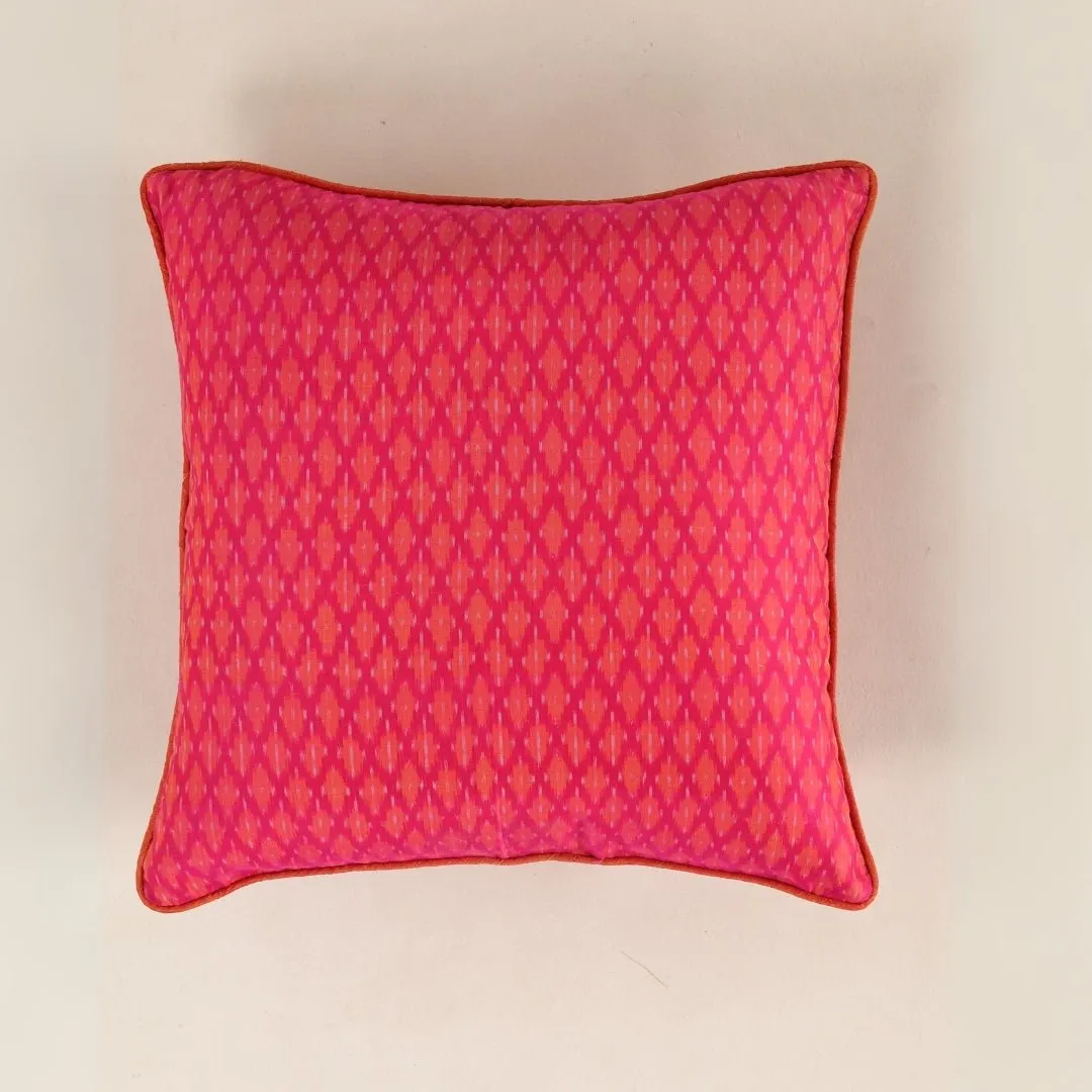 Fuchsia Coral Handwoven Silk & Cotton Ikat Cushion Cover