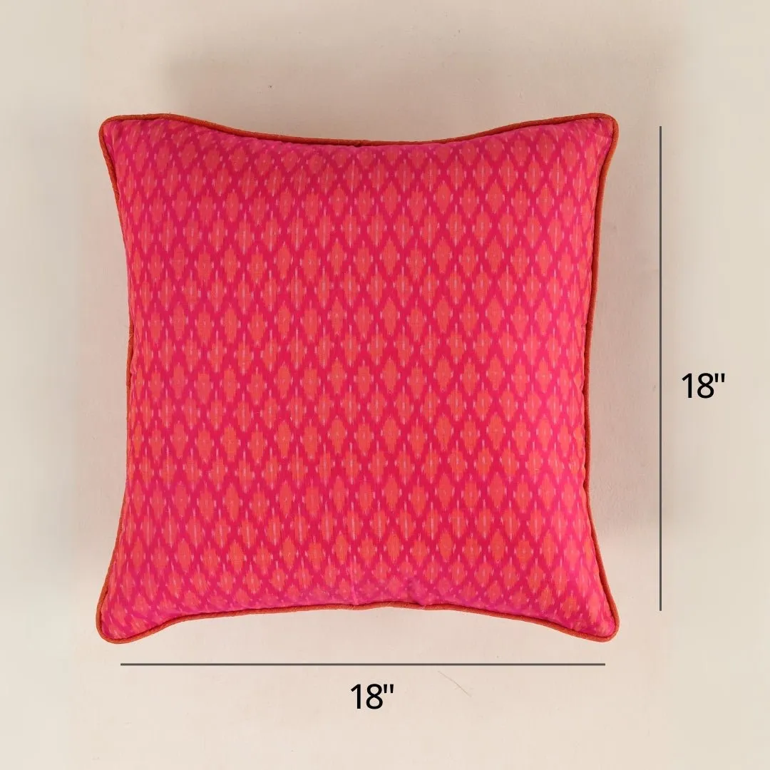 Fuchsia Coral Handwoven Silk & Cotton Ikat Cushion Cover