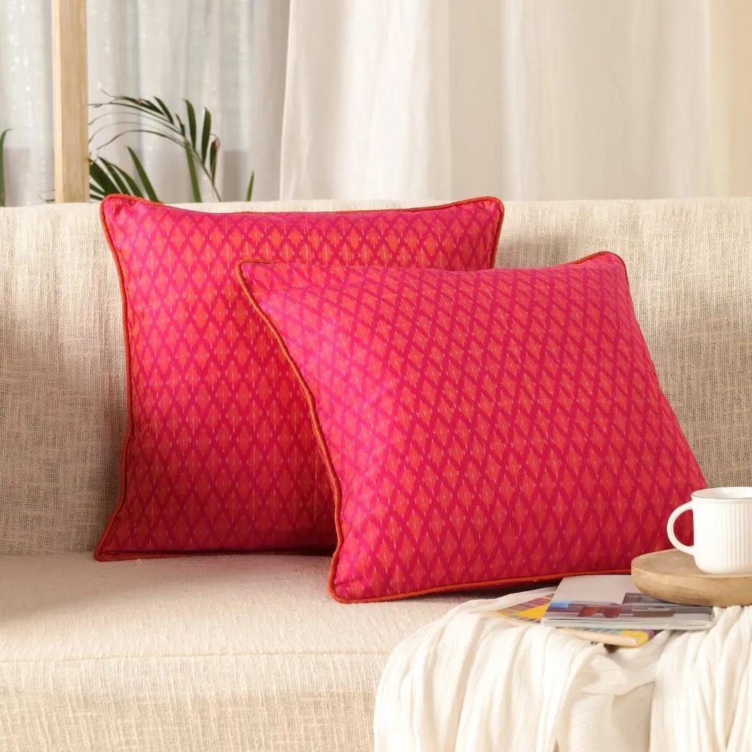 Fuchsia Coral Handwoven Silk & Cotton Ikat Cushion Cover