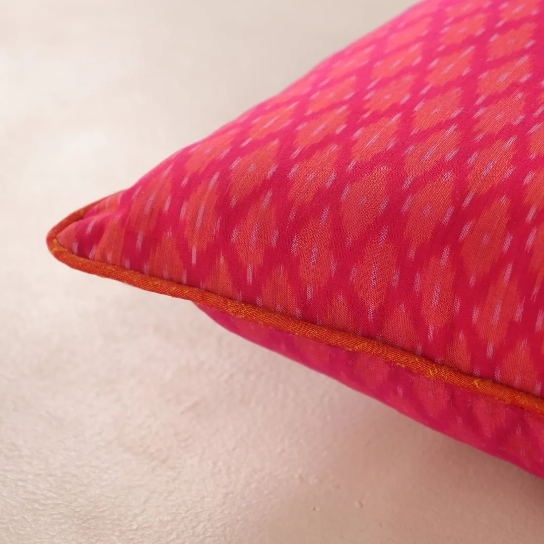 Fuchsia Coral Handwoven Silk & Cotton Ikat Cushion Cover