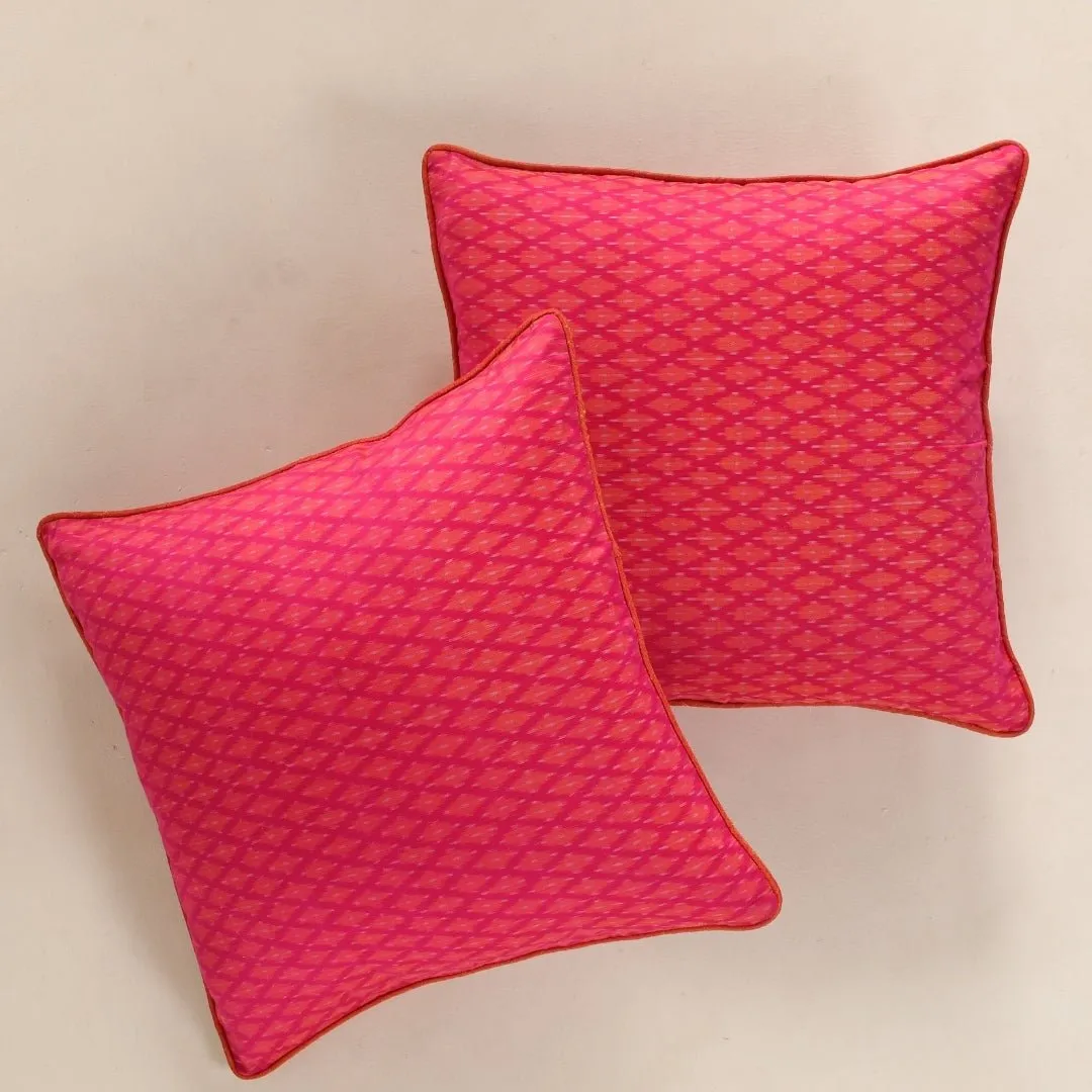 Fuchsia Coral Handwoven Silk & Cotton Ikat Cushion Cover