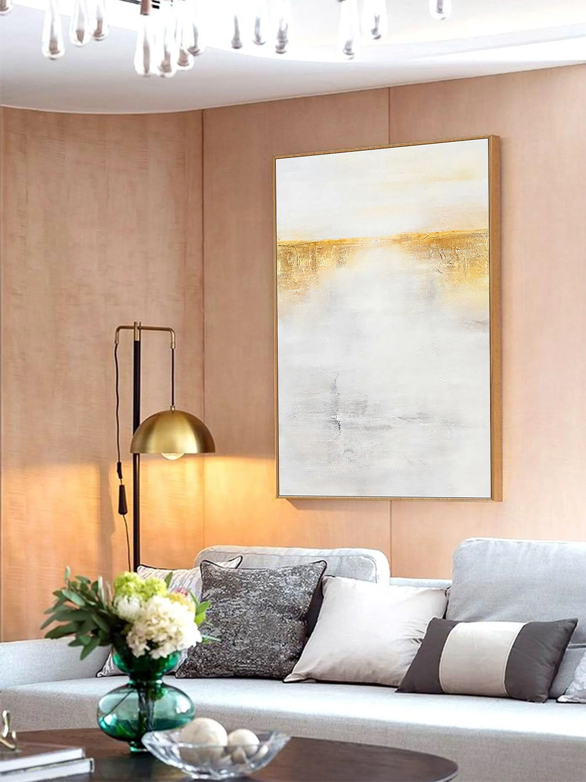 Gold White Wall Painting on Canvas Minimalist Painting Op029