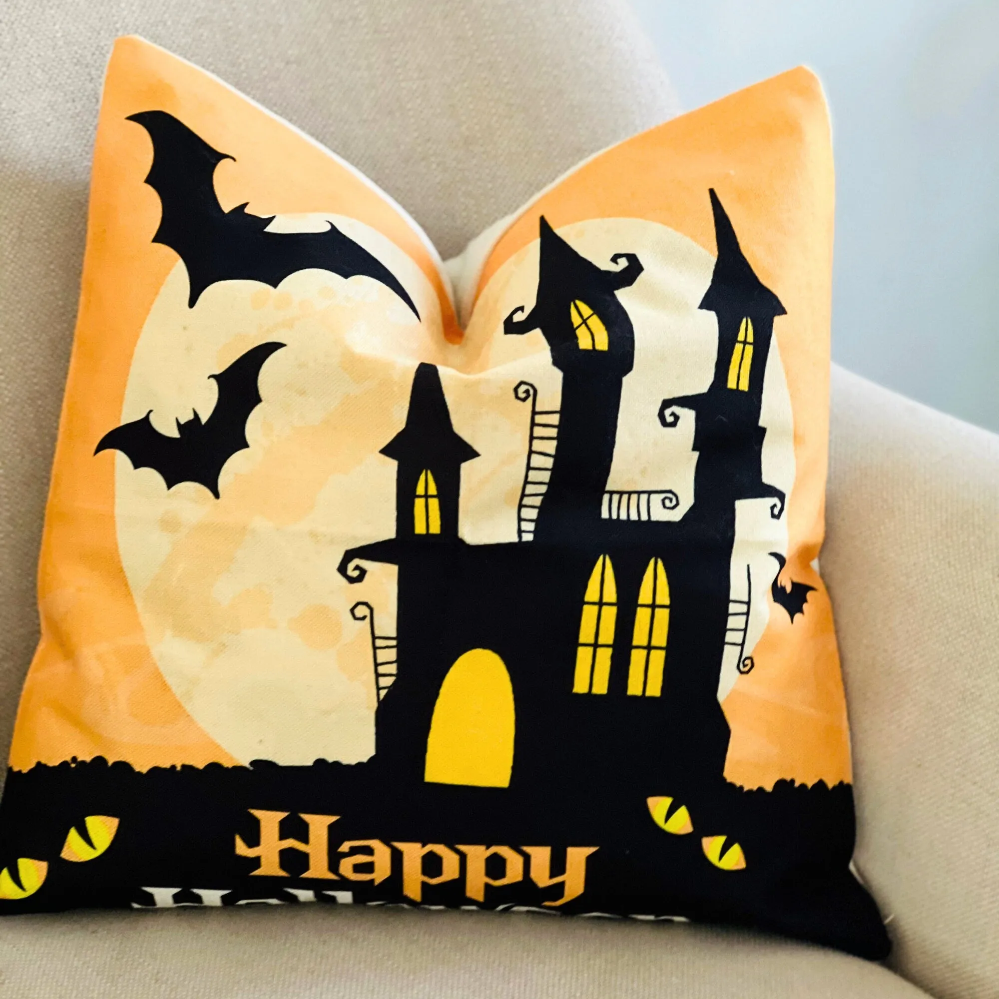 Haunted house, Happy halloween Fall pillow cover, Halloween witch pillow perfect for Front porch pillow, 18x18" pillow