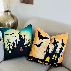 Haunted house, Happy halloween Fall pillow cover, Halloween witch pillow perfect for Front porch pillow, 18x18" pillow