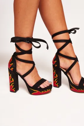 Lamoda Black Flame Lace Up Platform Heels