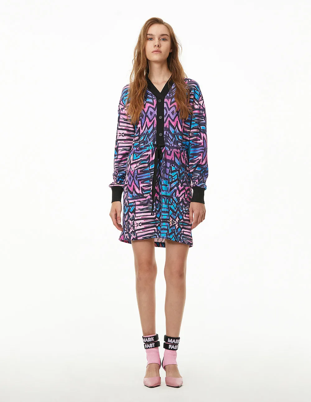 MARK FAST Women MF Psychedelic Graffiti Pattern Long Sleeve Mini Dress