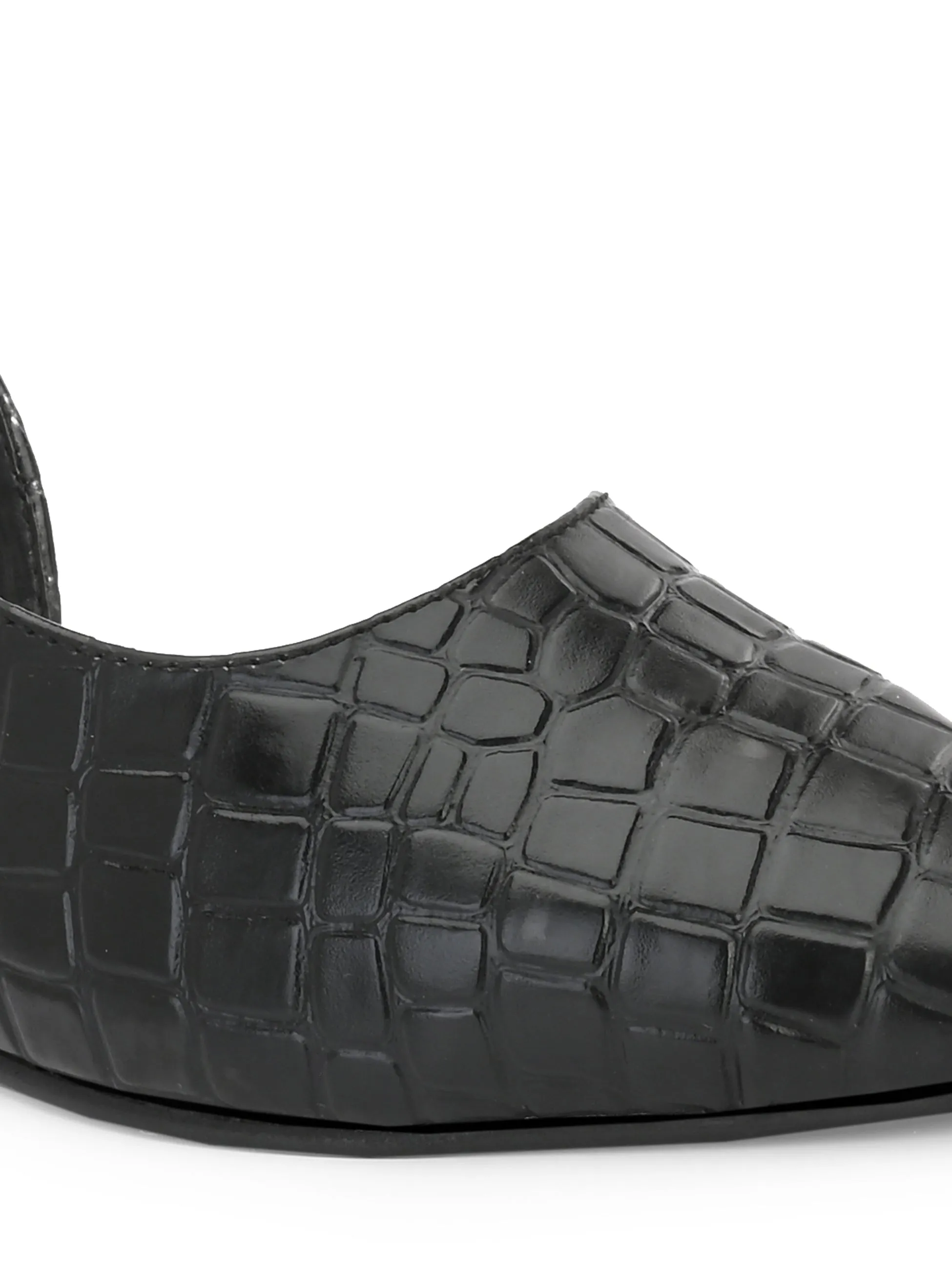 Midnight Black Croc Slingback Flats For Women