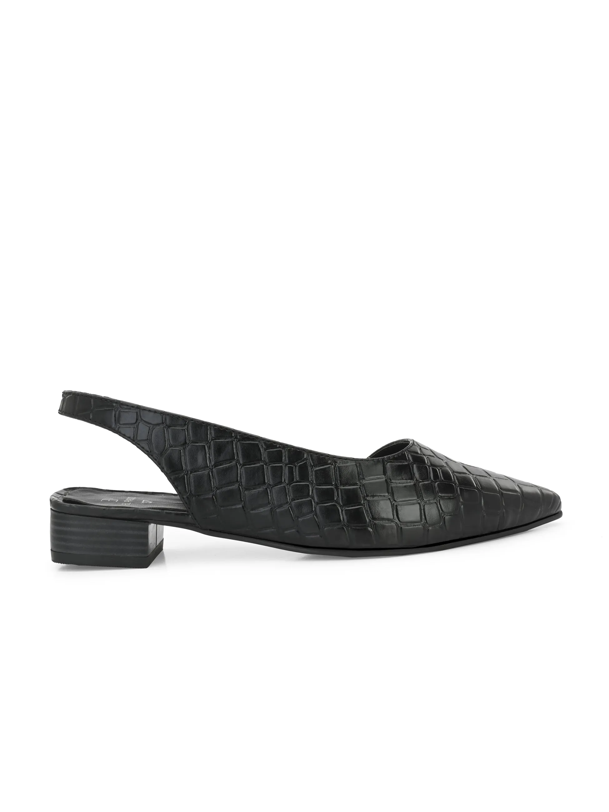 Midnight Black Croc Slingback Flats For Women