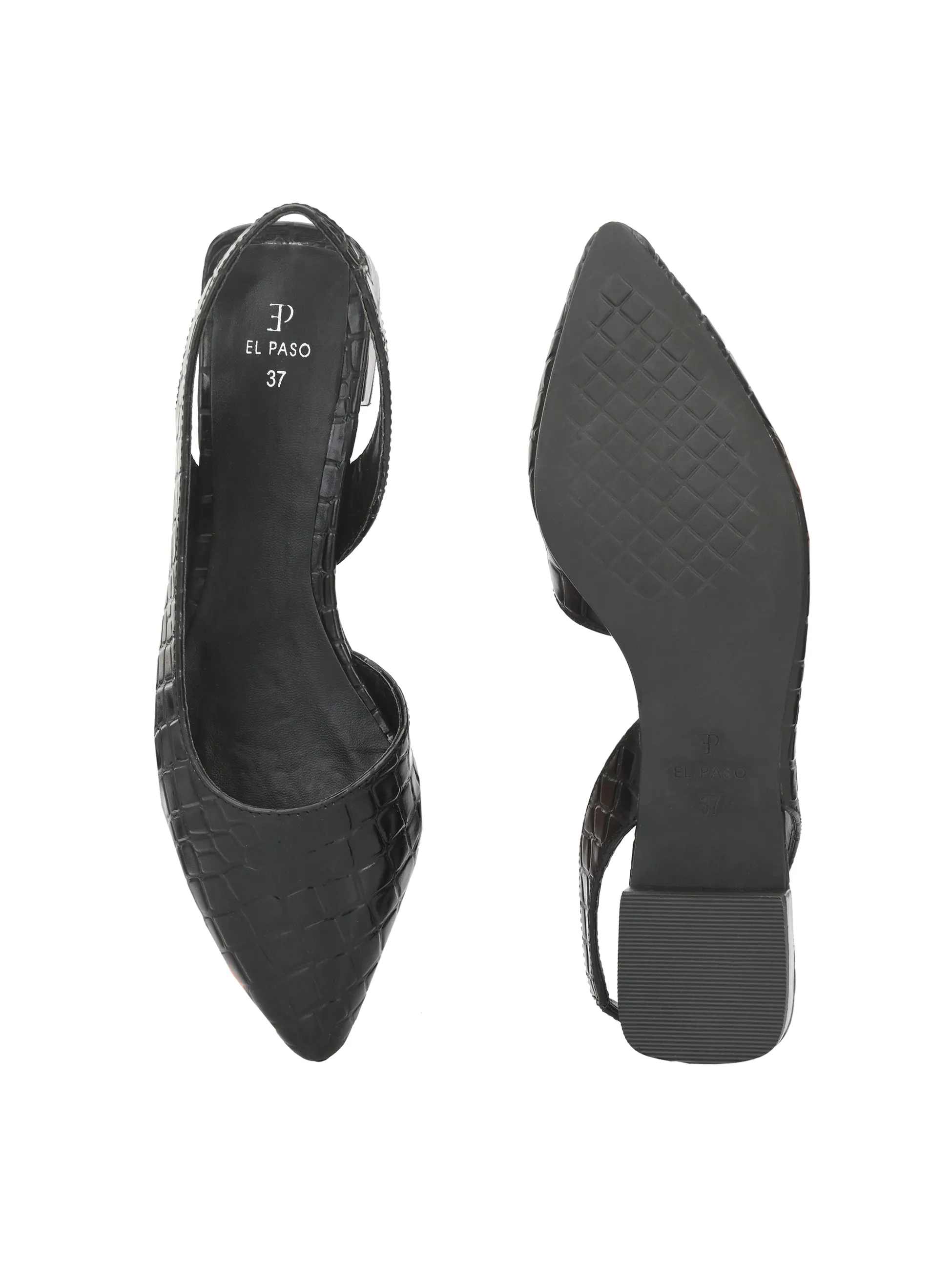 Midnight Black Croc Slingback Flats For Women