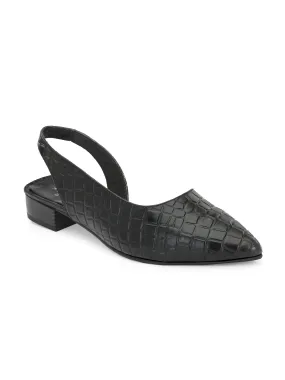 Midnight Black Croc Slingback Flats For Women