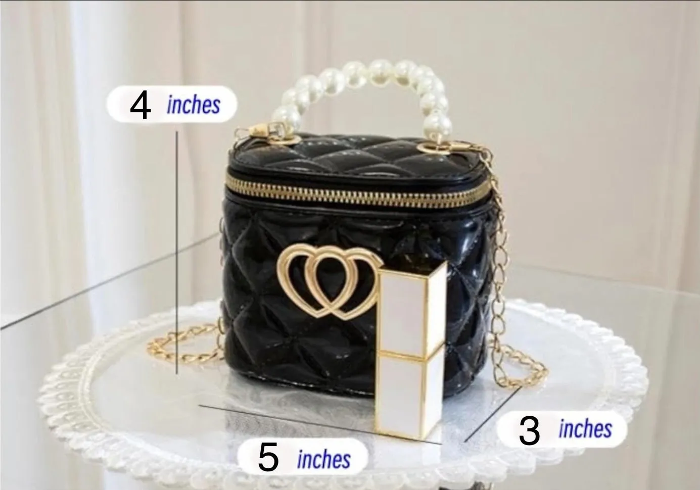 Mini Square Jelly Purse Flap Handbag with Pearls Top Handle Faux Quilted Crossbody Bag