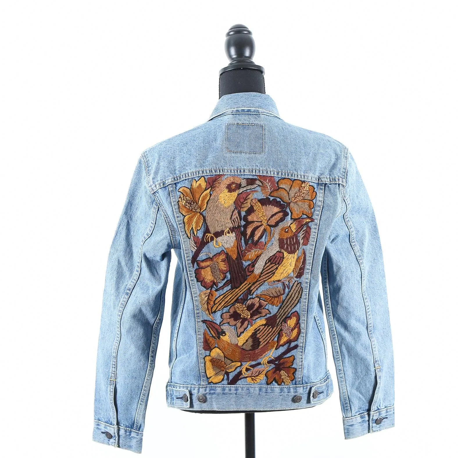 MK22504 - Embroidered Denim Jacket Dark Wash Blue - Not Hooded