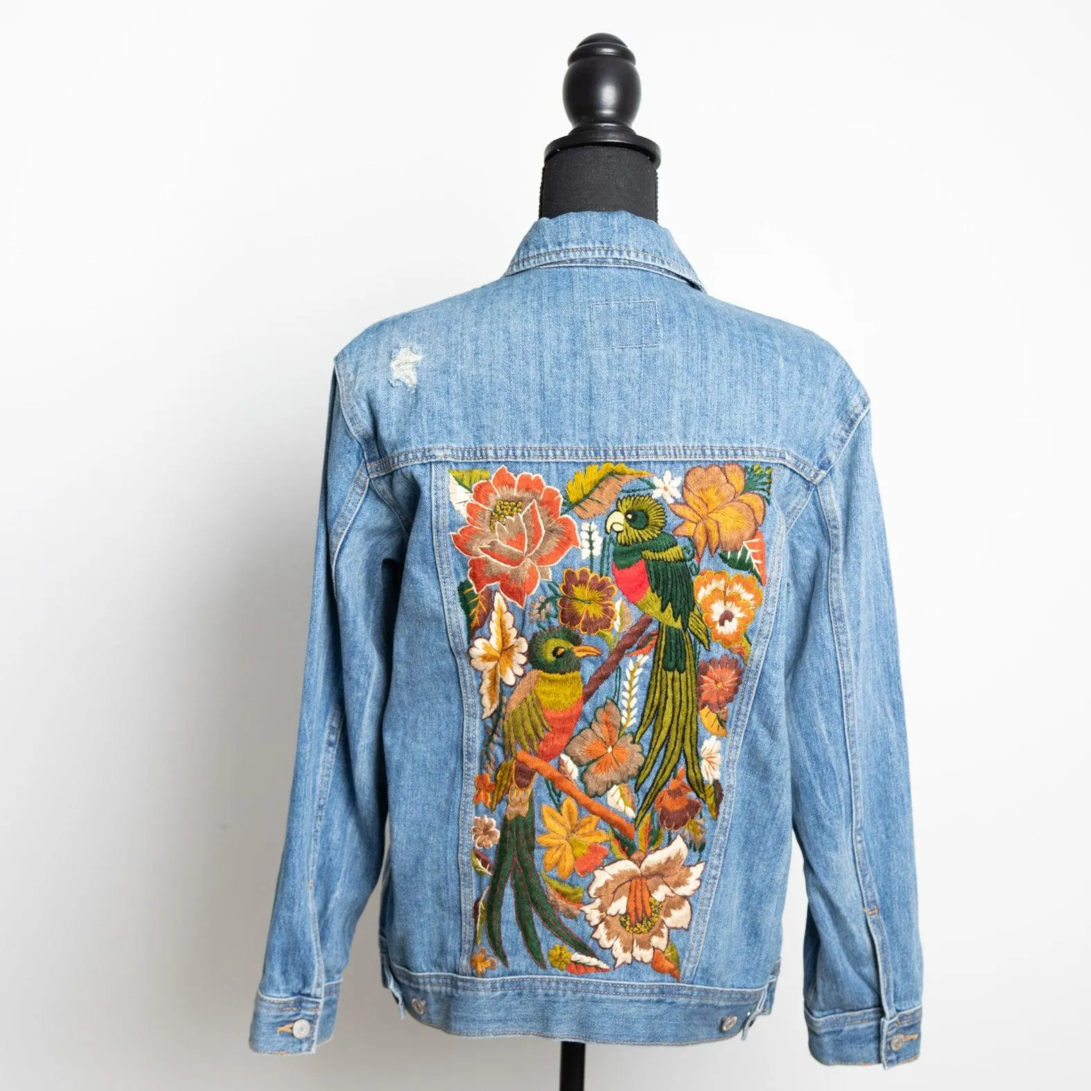 MK22504 - Embroidered Denim Jacket Dark Wash Blue - Not Hooded