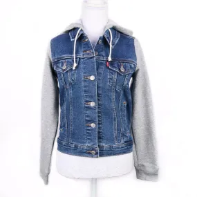 MK22508 - Embroidered Denim Jacket Light Wash Blue - Hooded