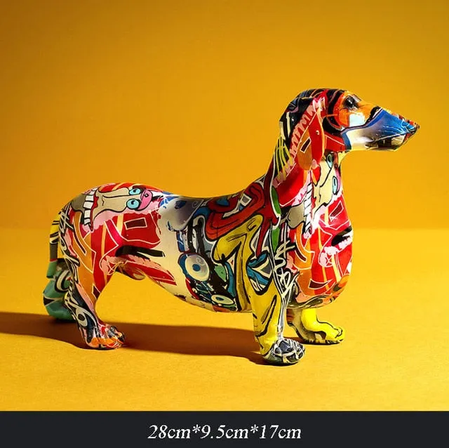 Modern Creative Graffiti Dachshund Sculpture Figurine Art