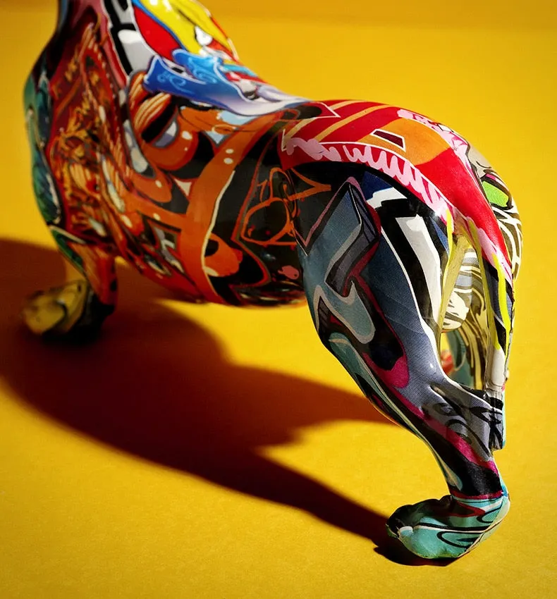 Modern Creative Graffiti Dachshund Sculpture Figurine Art