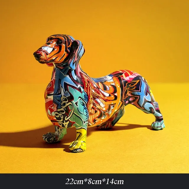 Modern Creative Graffiti Dachshund Sculpture Figurine Art