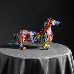 Modern Creative Graffiti Dachshund Sculpture Figurine Art