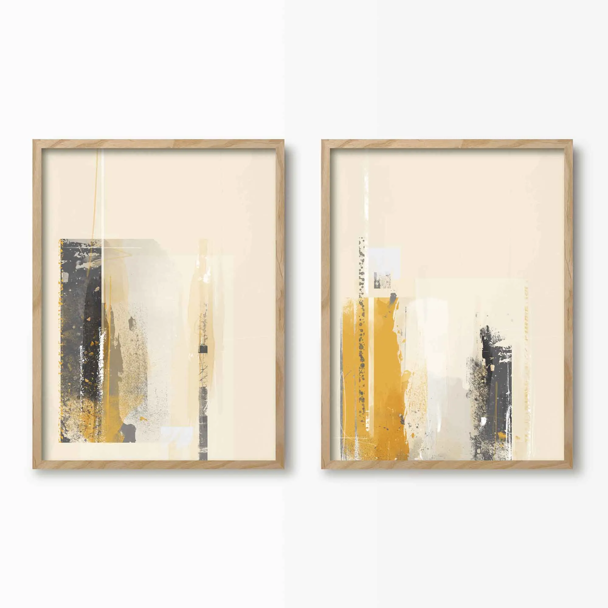 Mustard & Grey Abstract Wall Art Set