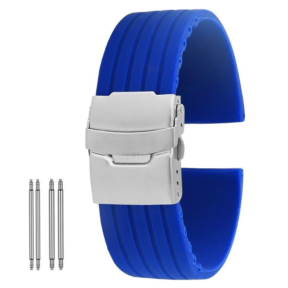 Napoli Solid Silicone Watch Strap With Push Button Deployant Clasp