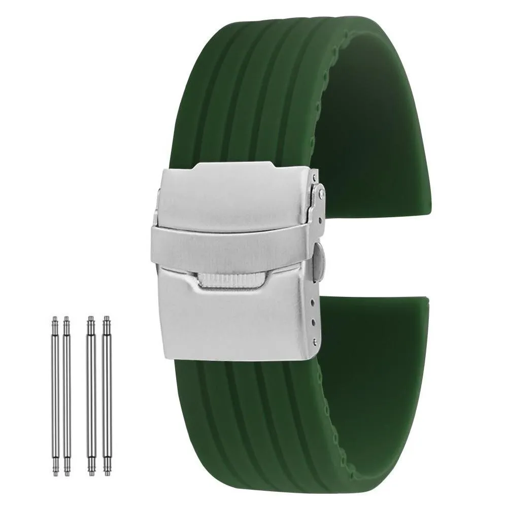 Napoli Solid Silicone Watch Strap With Push Button Deployant Clasp