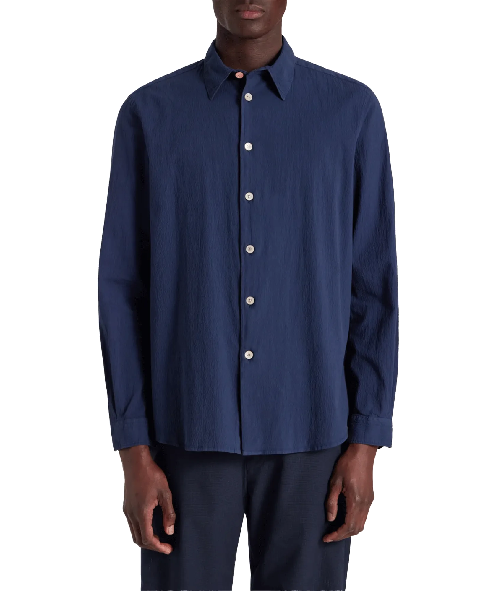 Navy Stretch-Cotton Seersucker Shirt - Navy