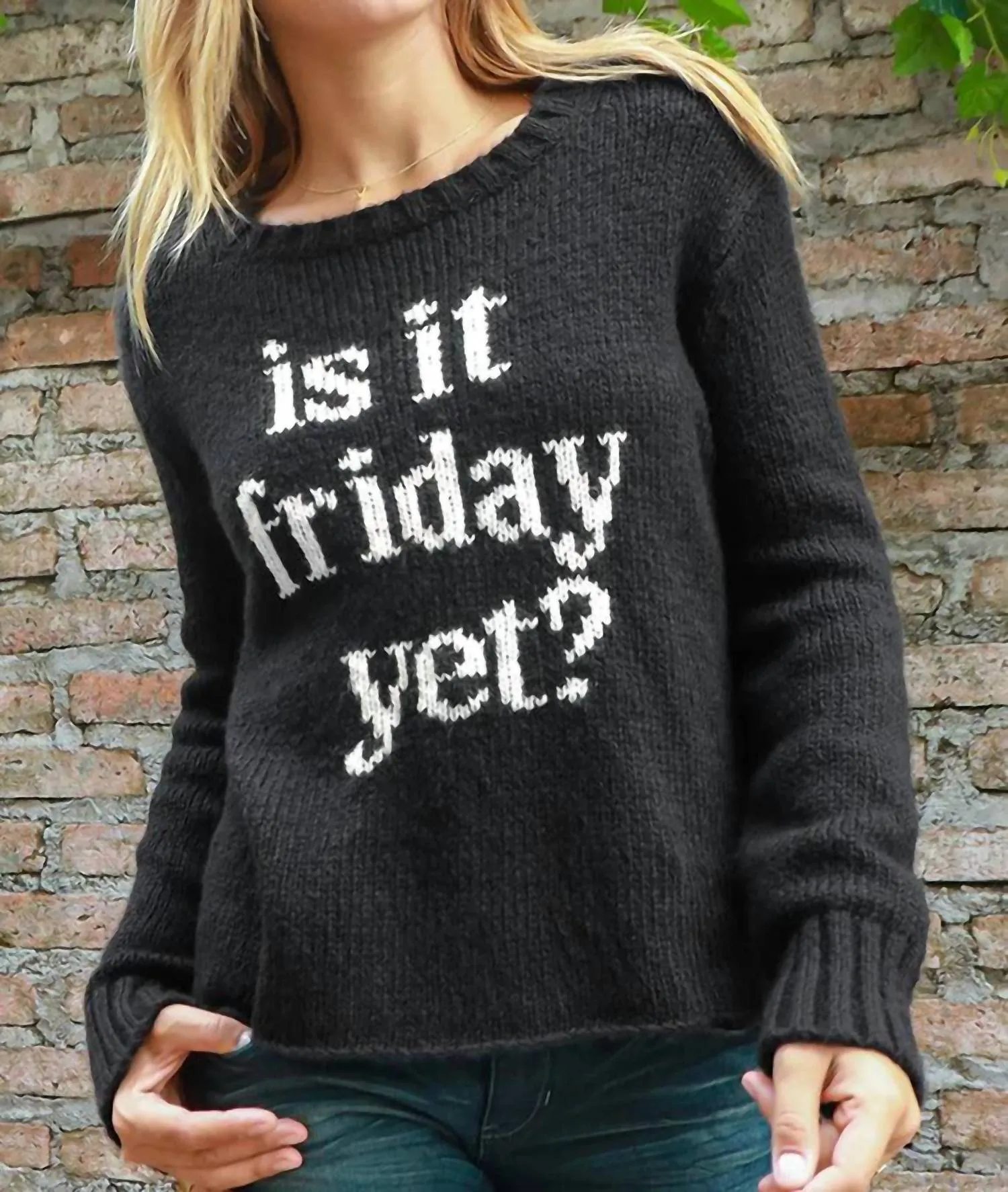 "is It Friday" Crew Sweater In Black / Snow