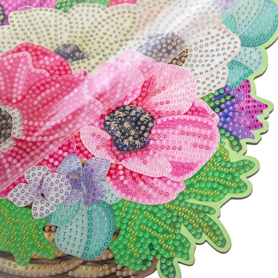 "Spring Flower Basket" Crystal Art Wooden Decoration